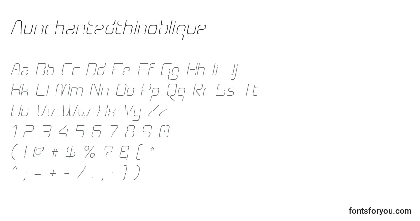 Czcionka Aunchantedthinoblique – alfabet, cyfry, specjalne znaki