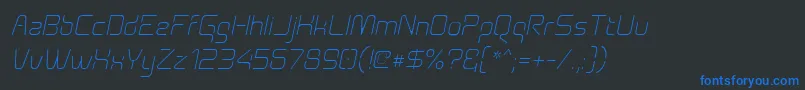 Fonte Aunchantedthinoblique – fontes azuis em um fundo preto