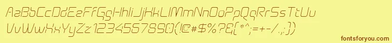 フォントAunchantedthinoblique – 茶色の文字が黄色の背景にあります。