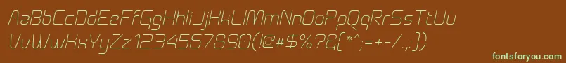 フォントAunchantedthinoblique – 緑色の文字が茶色の背景にあります。