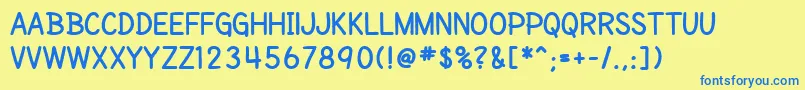 フォントSfCartoonistHandScBold – 青い文字が黄色の背景にあります。
