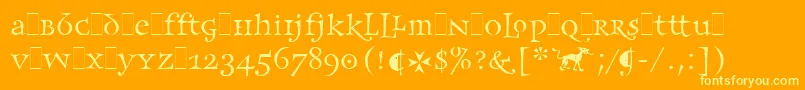 Więcej informacji o czcionce FrancesUncialLetPlain.1.0 Czcionka FrancesUncialLetPlain.1.0 – żółte czcionki na pomarańczowym tle