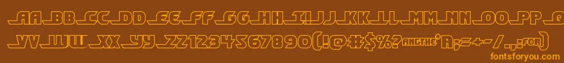 フォントShiningheraldout – オレンジ色の文字が茶色の背景にあります。