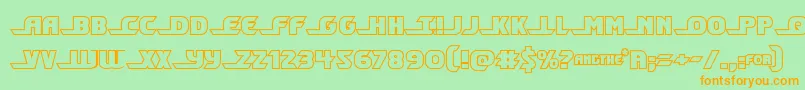 フォントShiningheraldout – オレンジの文字が緑の背景にあります。