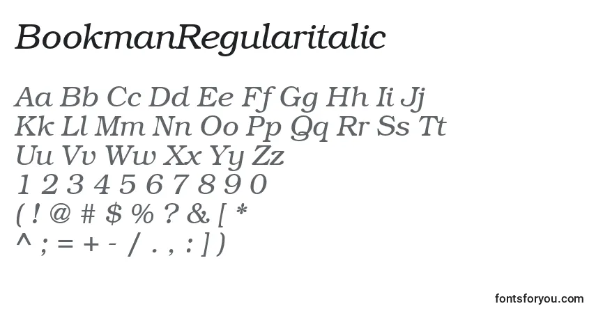 Czcionka BookmanRegularitalic – alfabet, cyfry, specjalne znaki