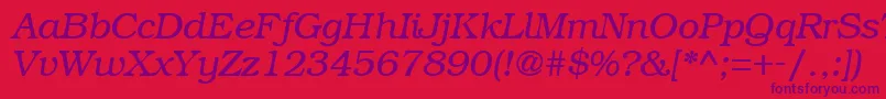 Czcionka BookmanRegularitalic – fioletowe czcionki na czerwonym tle