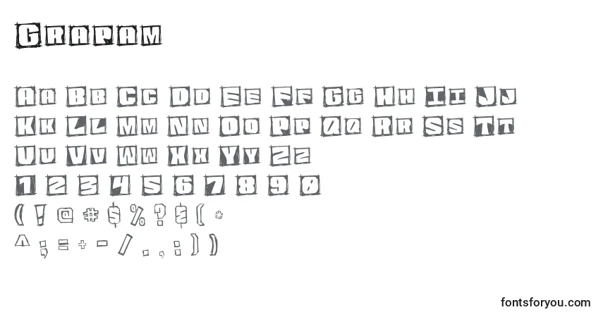 Czcionka Grapam – alfabet, cyfry, specjalne znaki