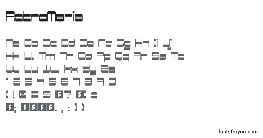 Schriftart RetroMania – Alphabet, Zahlen, spezielle Symbole