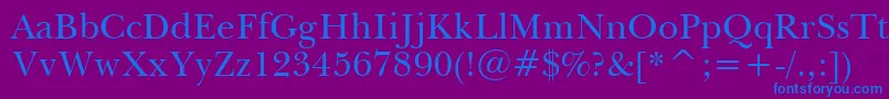 BaskervilleBt-Schriftart – Blaue Schriften auf violettem Hintergrund