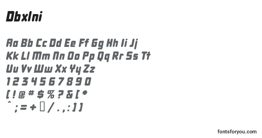 A fonte Dbxlni – alfabeto, números, caracteres especiais