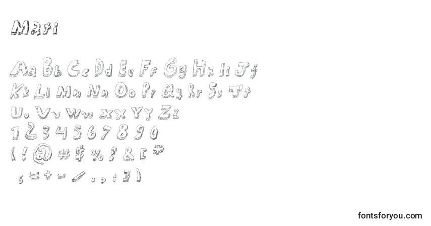 Schriftart Mati – Alphabet, Zahlen, spezielle Symbole