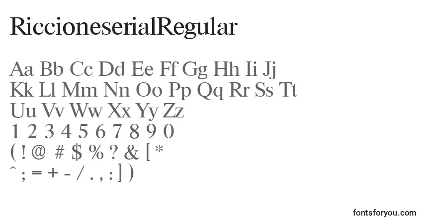 A fonte RiccioneserialRegular – alfabeto, números, caracteres especiais
