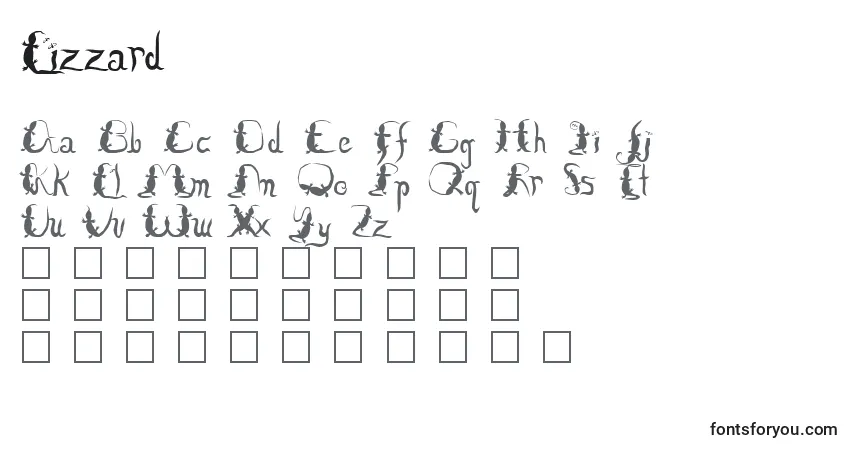 Czcionka Lizzard – alfabet, cyfry, specjalne znaki