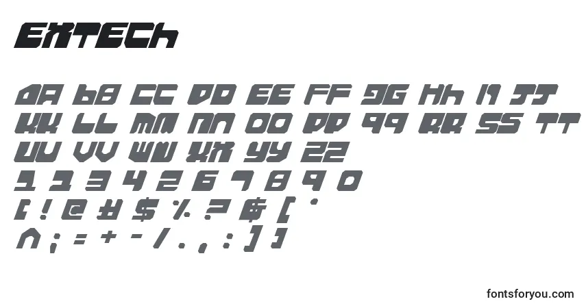 Fuente Extech - alfabeto, números, caracteres especiales