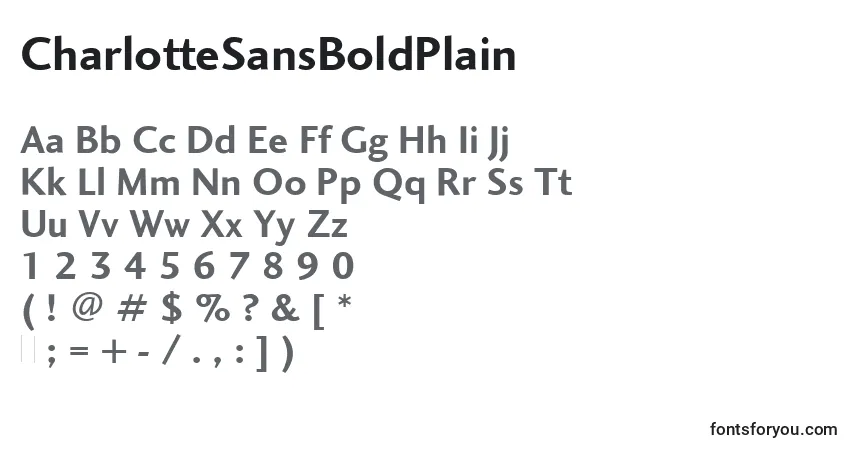 A fonte CharlotteSansBoldPlain – alfabeto, números, caracteres especiais