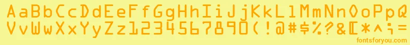 フォントOcraMedium – オレンジの文字が黄色の背景にあります。