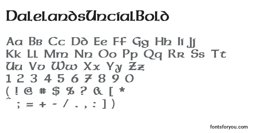 Шрифт DalelandsUncialBold – алфавит, цифры, специальные символы