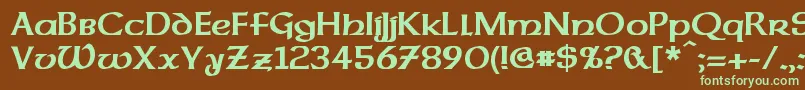 フォントDalelandsUncialBold – 緑色の文字が茶色の背景にあります。