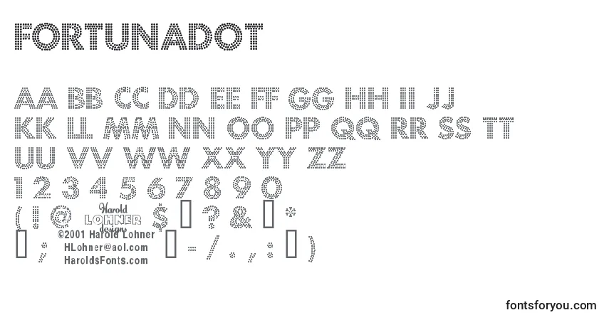 A fonte FortunaDot – alfabeto, números, caracteres especiais