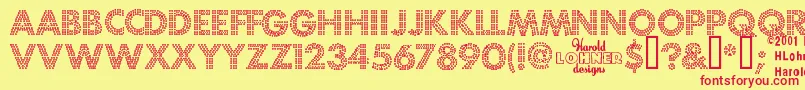 FortunaDot-fontti – punaiset fontit keltaisella taustalla