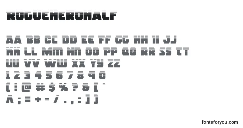 Czcionka Rogueherohalf – alfabet, cyfry, specjalne znaki