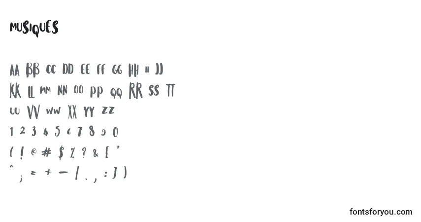 Schriftart Musiques (112181) – Alphabet, Zahlen, spezielle Symbole