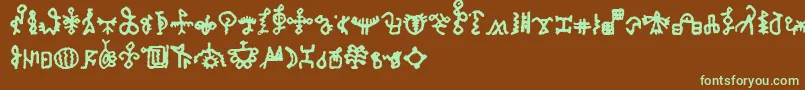 フォントBamumSymbols1 – 緑色の文字が茶色の背景にあります。