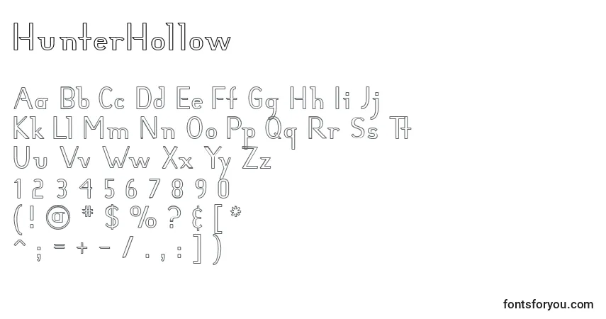 Schriftart HunterHollow – Alphabet, Zahlen, spezielle Symbole
