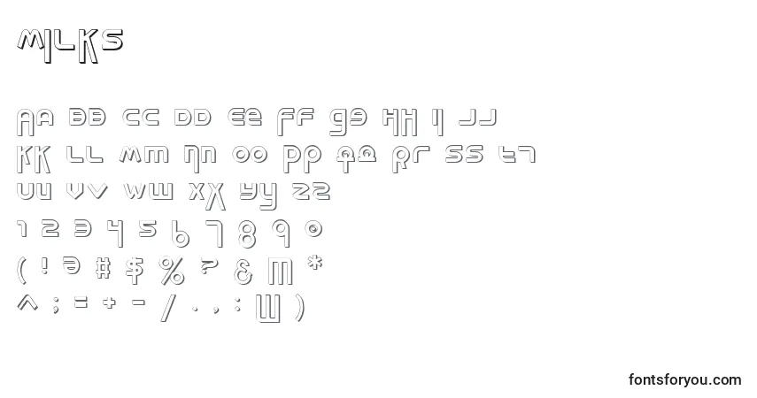 Czcionka Milks – alfabet, cyfry, specjalne znaki