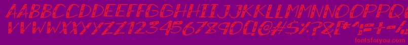 SnowySparklesItalic-Schriftart – Rote Schriften auf violettem Hintergrund