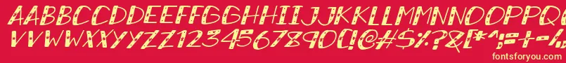 SnowySparklesItalic-Schriftart – Gelbe Schriften auf rotem Hintergrund