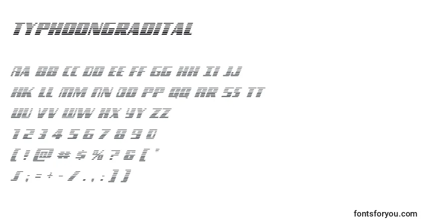 Czcionka Typhoongradital – alfabet, cyfry, specjalne znaki