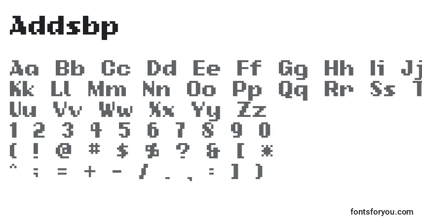 Czcionka Addsbp – alfabet, cyfry, specjalne znaki