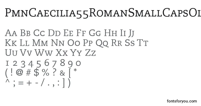 A fonte PmnCaecilia55RomanSmallCapsOldstyleFigures – alfabeto, números, caracteres especiais