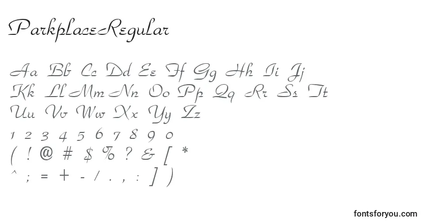 ParkplaceRegular font – alphabet, numbers, special characters