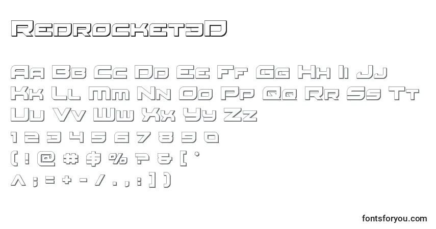 Czcionka Redrocket3D – alfabet, cyfry, specjalne znaki