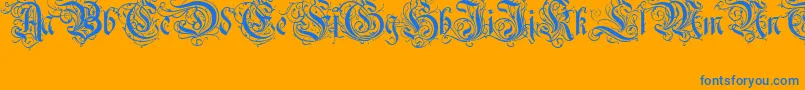 RothenburgDecorativeNormal-Schriftart – Blaue Schriften auf orangefarbenem Hintergrund