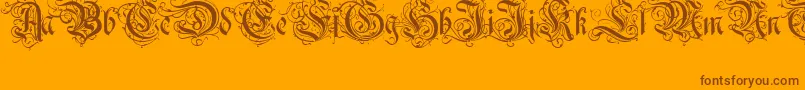 RothenburgDecorativeNormal-Schriftart – Braune Schriften auf orangefarbenem Hintergrund