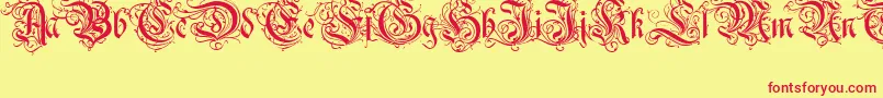 RothenburgDecorativeNormal-Schriftart – Rote Schriften auf gelbem Hintergrund