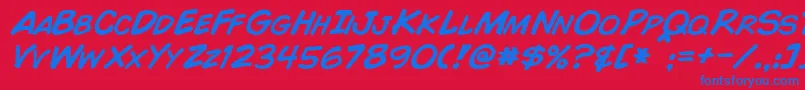 Czcionka ComicBookItalic – niebieskie czcionki na czerwonym tle