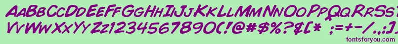 ComicBookItalic Font – Purple Fonts on Green Background
