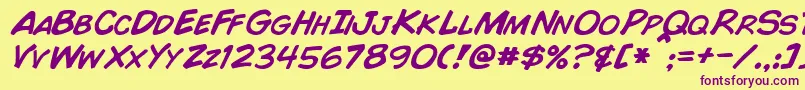 ComicBookItalic Font – Purple Fonts on Yellow Background