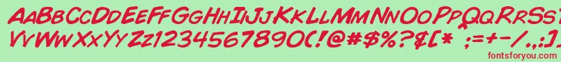 ComicBookItalic Font – Red Fonts on Green Background