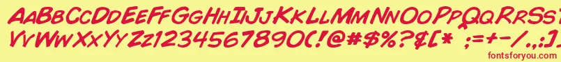 ComicBookItalic Font – Red Fonts on Yellow Background