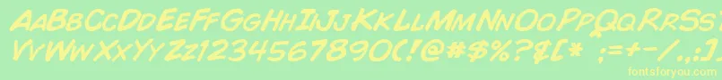 ComicBookItalic Font – Yellow Fonts on Green Background