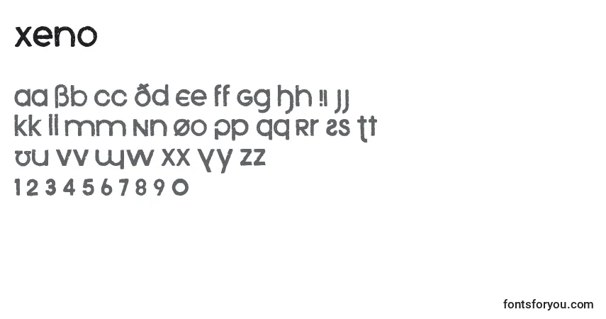 Czcionka Xeno – alfabet, cyfry, specjalne znaki