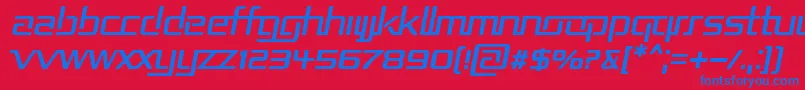 RepublikaIiItalic-Schriftart – Blaue Schriften auf rotem Hintergrund