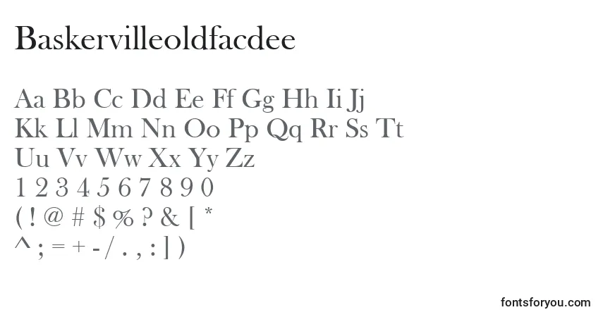Czcionka Baskervilleoldfacdee – alfabet, cyfry, specjalne znaki