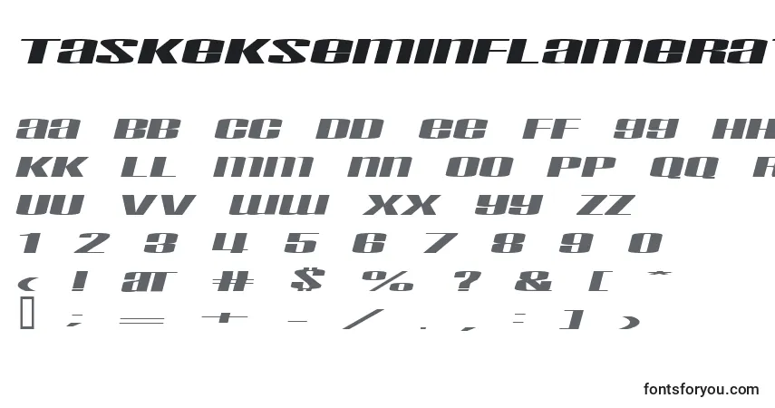 A fonte TaskeksemInflamerat – alfabeto, números, caracteres especiais
