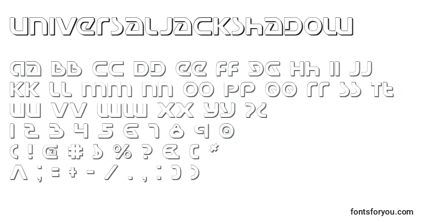 Czcionka UniversalJackShadow – alfabet, cyfry, specjalne znaki